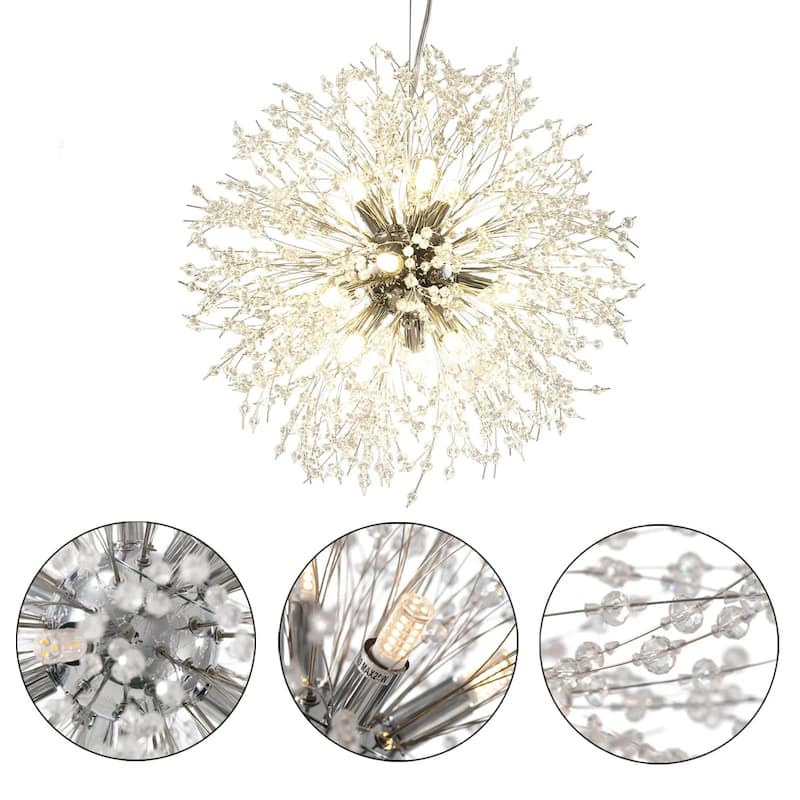 9-Light Modern Glam Crystal Firework Sputnik Ceiling Light Dandelion Starburst Chandelier