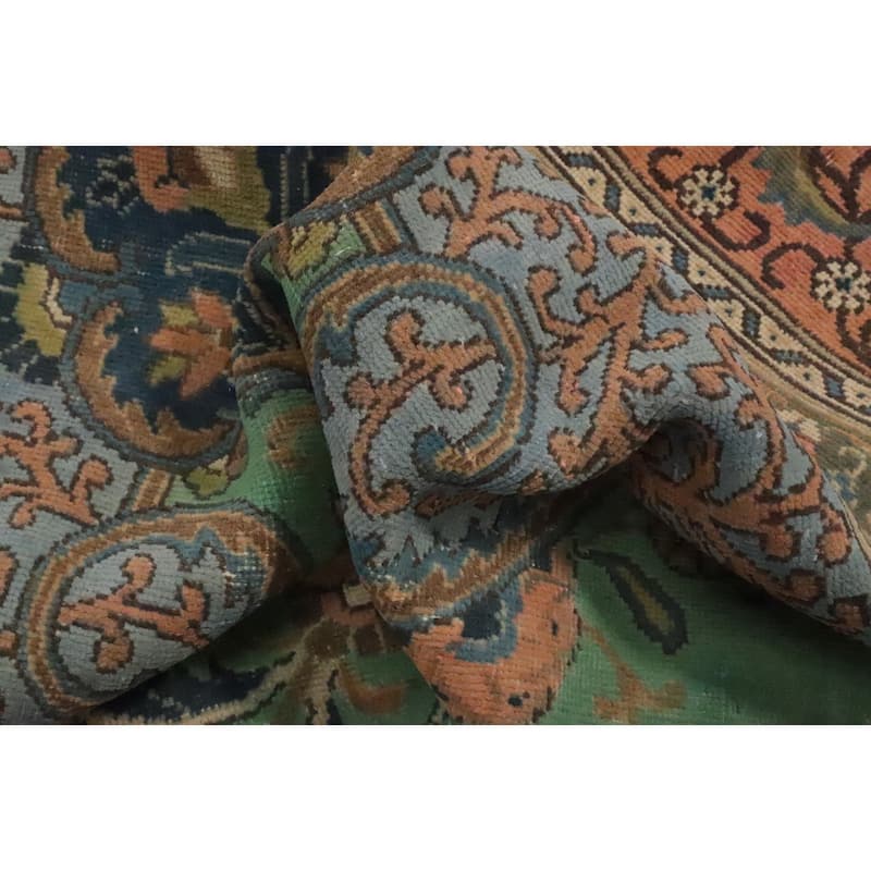 Hand Knotted Oriental 100% Wool Carpet Traditional Floral Green Tabriz Area Rug - 12' 9'' X 9' 6''