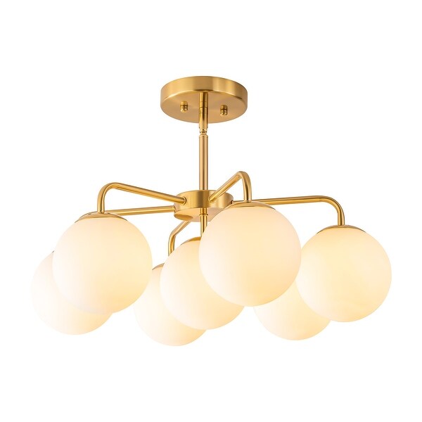 Sputnik semi flush mount with sphere opal glass shade post modern semi flush ceiling light in brass outlet