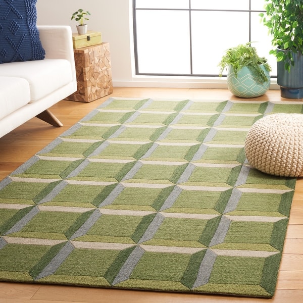 slide 2 of 24, SAFAVIEH Handmade Genre Helouisa Mid-Century Modern Wool Rug 3' x 5' - Green/Beige - Rectangle