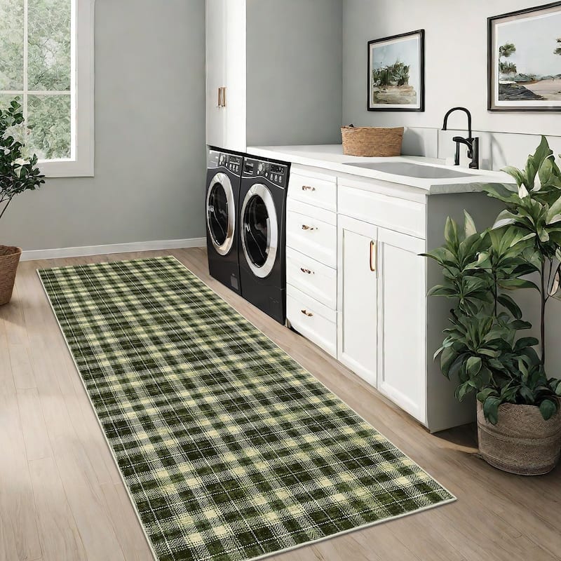 Garvee Earthy Plaid Soft Low Pile Foldable Area Rug