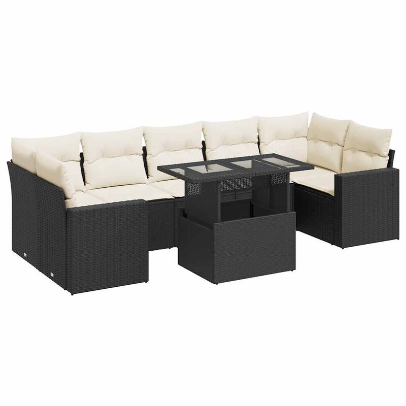 vidaXL Patio Sofa Set with Cushions Outdoor Furniture 8 Piece Poly Rattan - 21.7 x 39.4 x 28.7 in
