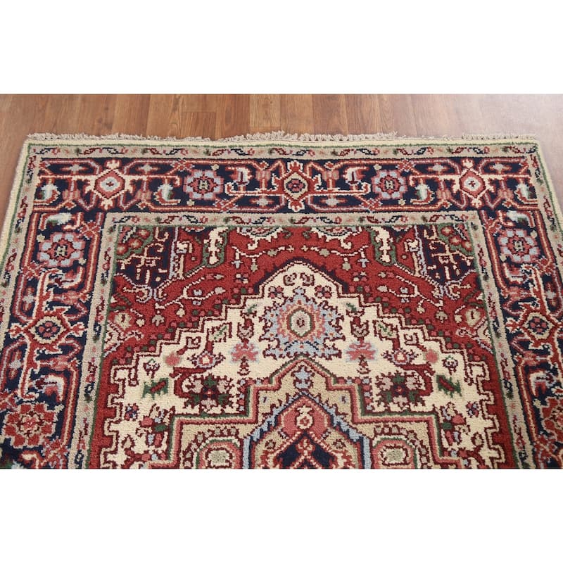 Geometric Traditional Heriz Serapi Oriental Wool Area Rug Hand-knotted - 4'0" x 5'11"