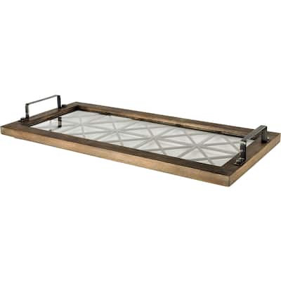 Ellingson Rectangular Black Metal Glass Bottom Tray - 28.0L x 13.0W x 2.8H