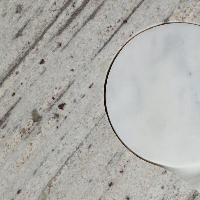 Granite And Marble Modern Round Side Table with Split-Top - 24" Ivory - 24" x 24" x 24"