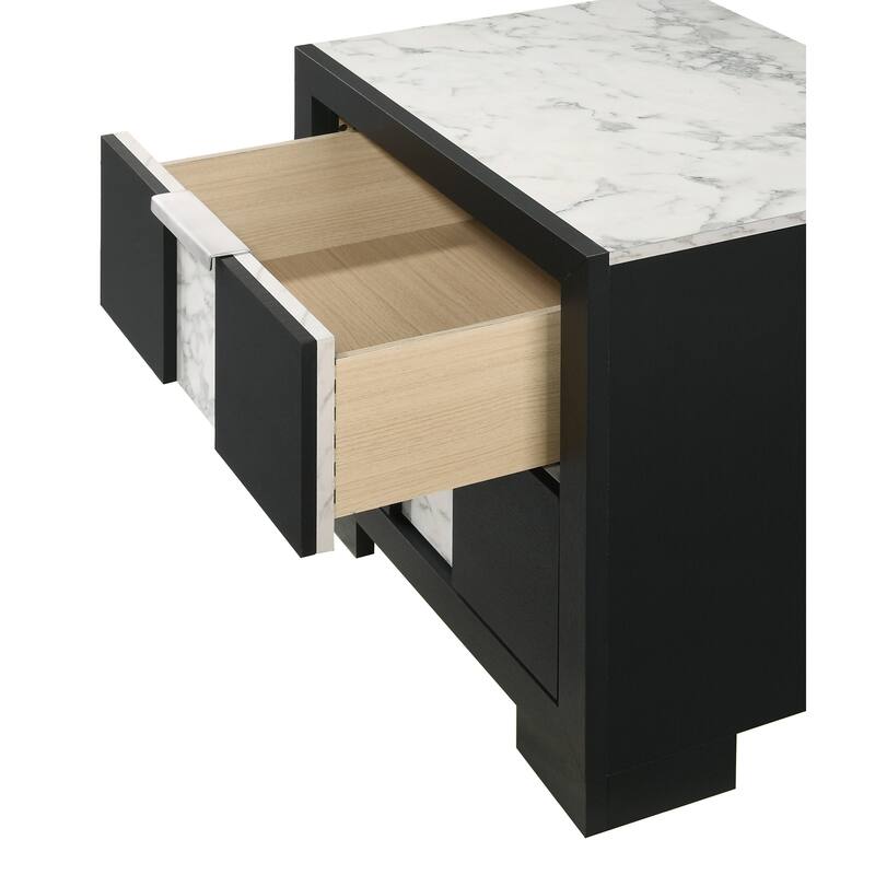 1pc Nightstand Two Drawers Metal knobs - Black,White