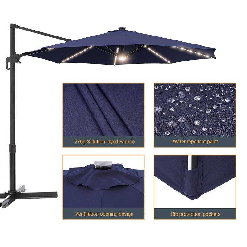 LIVOOSUN 11FT LED Patio Cantilever Umbrella w/Cross Base