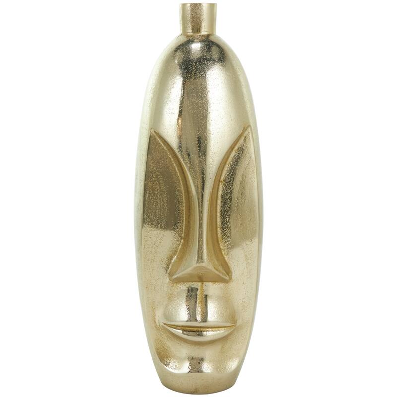 Gold Aluminum Metal Face Decorative Vase with Abstract Details (Set of 2)