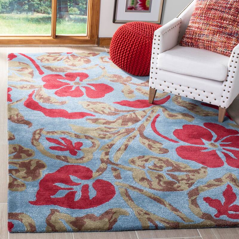 SAFAVIEH Handmade Soho Momoko Floral N.Z. Wool Rug - 3'6" x 5'6" - Blue/Multi - Rectangle