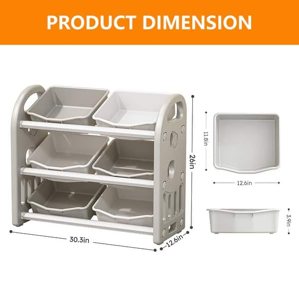 dimension image slide 2 of 4, Multi-functional Kids Toy Storage Organizer with HDPE Shelf and 6 Bins