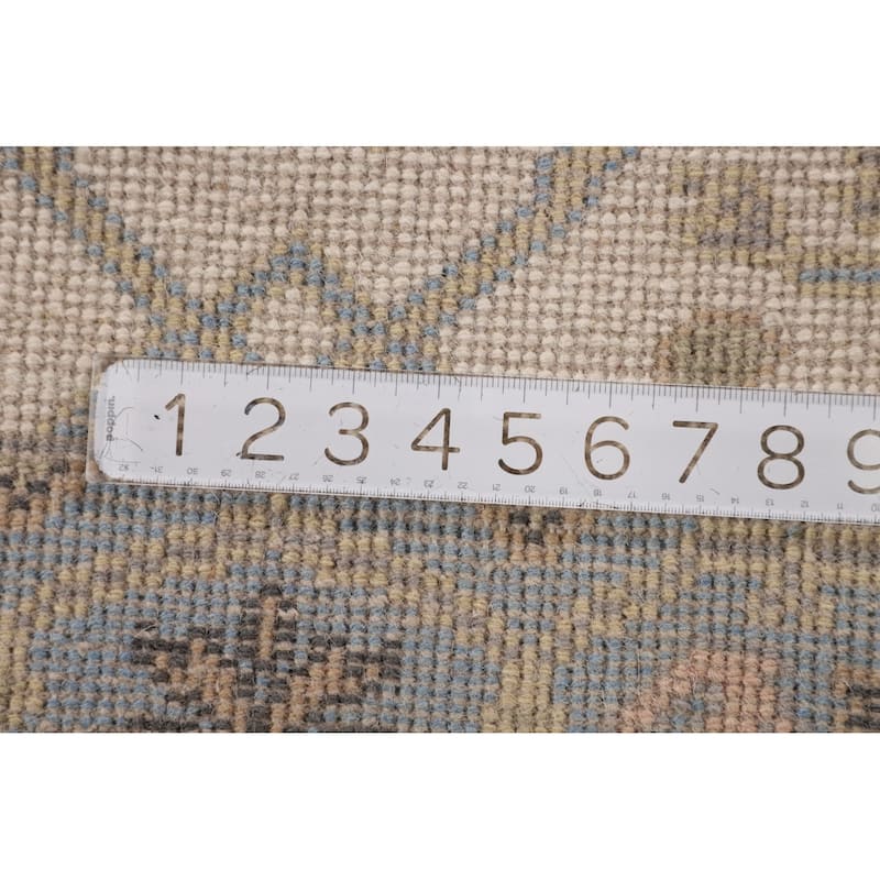 Ivory & Light Blue Oushak Oriental Runner Rug Hand-Knotted Wool Carpet - 2'7"x 7'9"