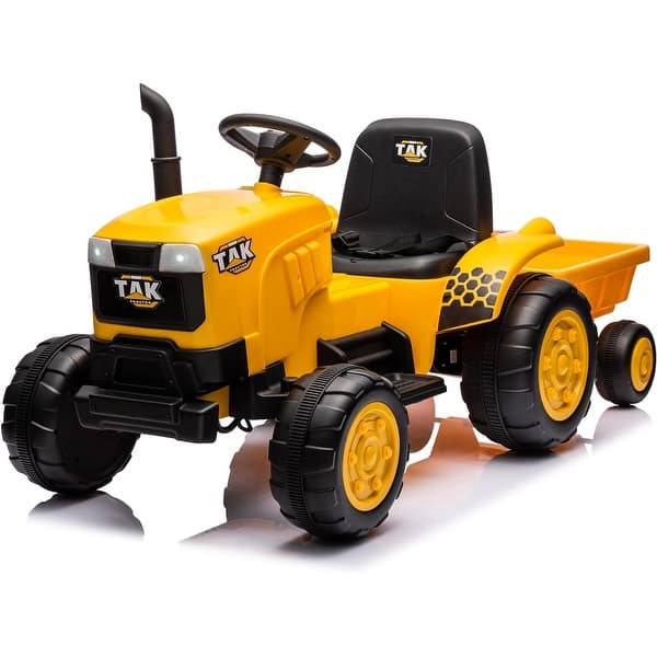 slide 2 of 7, 12V Kids Ride On Tractor,Battery Powered Tractor with Detachable Trailer, Remote Control, Music & Bright Headlight Yellow - Assembly Required - 2-4 Years