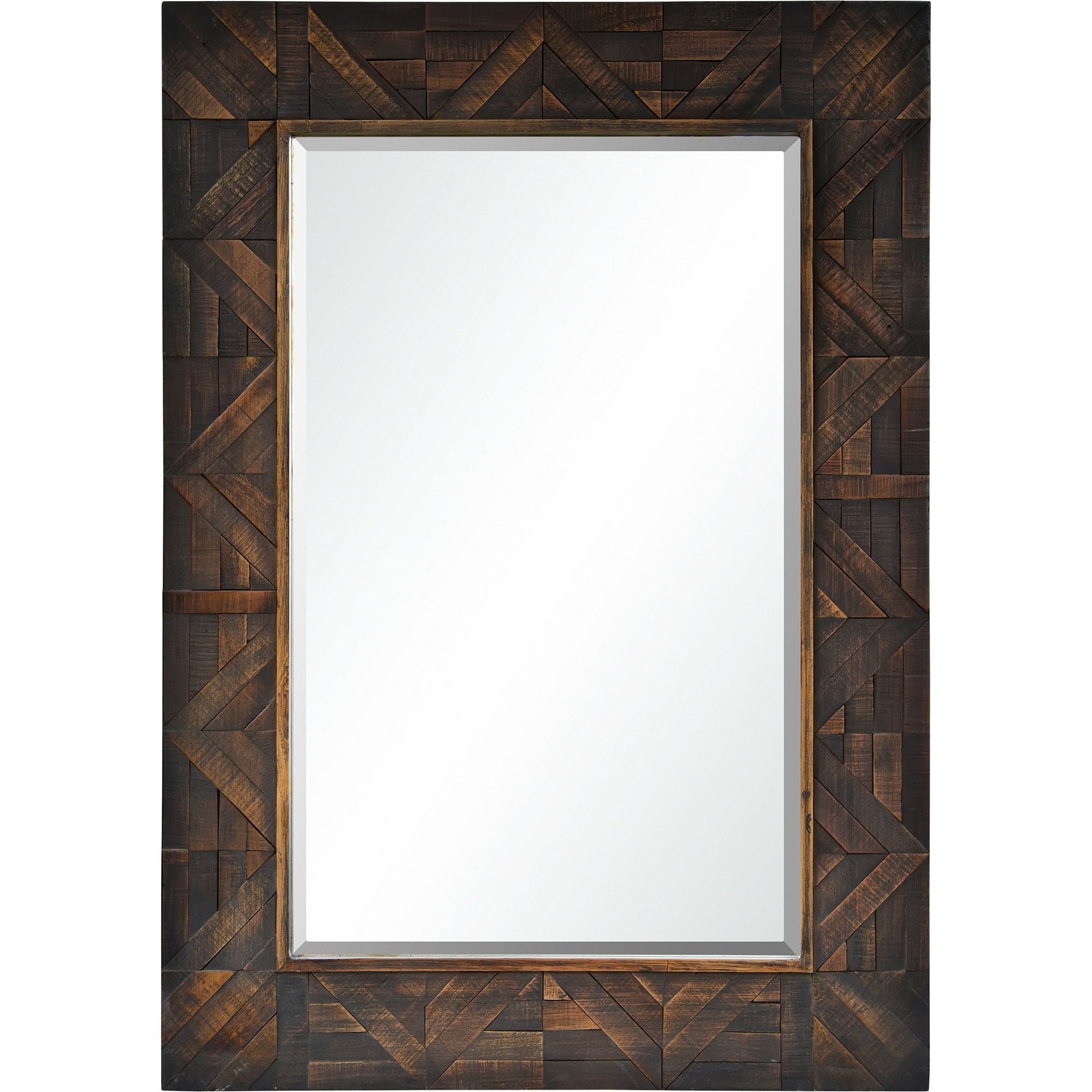 42" Brown Wooden Framed Beveled Rectangular Wall Mirror