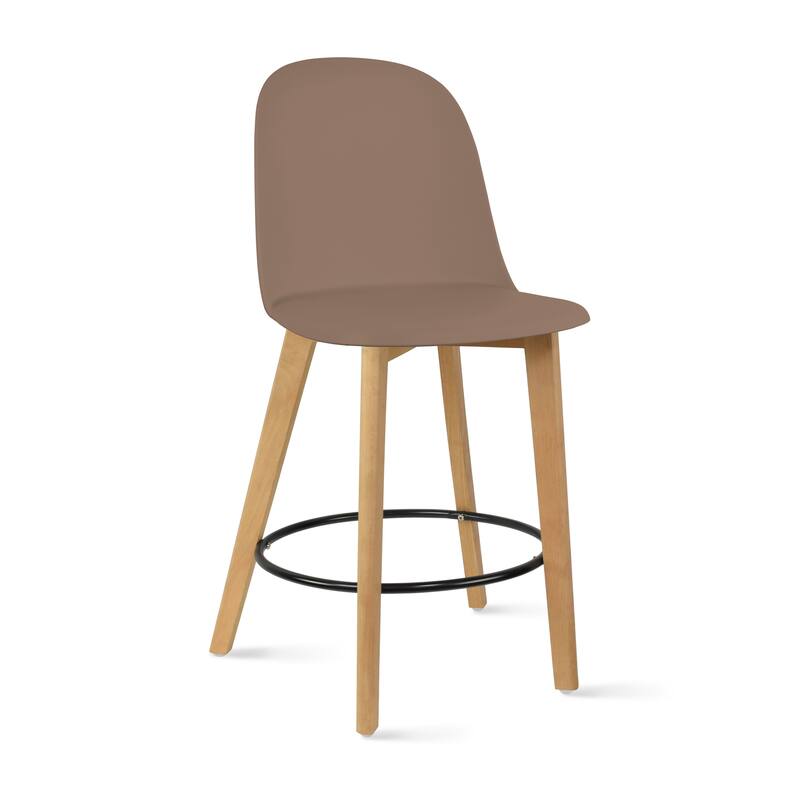 25" Plastic Armless Bar Stool Chair Dowel Natural Wood Eiffel Legs For Kitchen Counter Height Dining