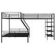 preview thumbnail 9 of 8, L-Shaped Metal Twin Over Full Bunk Bed with Twin Loft Bed, Four Shelves, and Guardrails, Space-Saving Design, Black