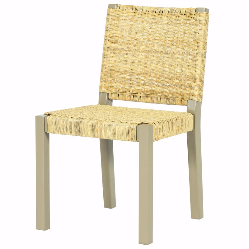 Set of 2 Rattan Back Dining Chairs - Solid Wood Frame, Farmhouse Modern