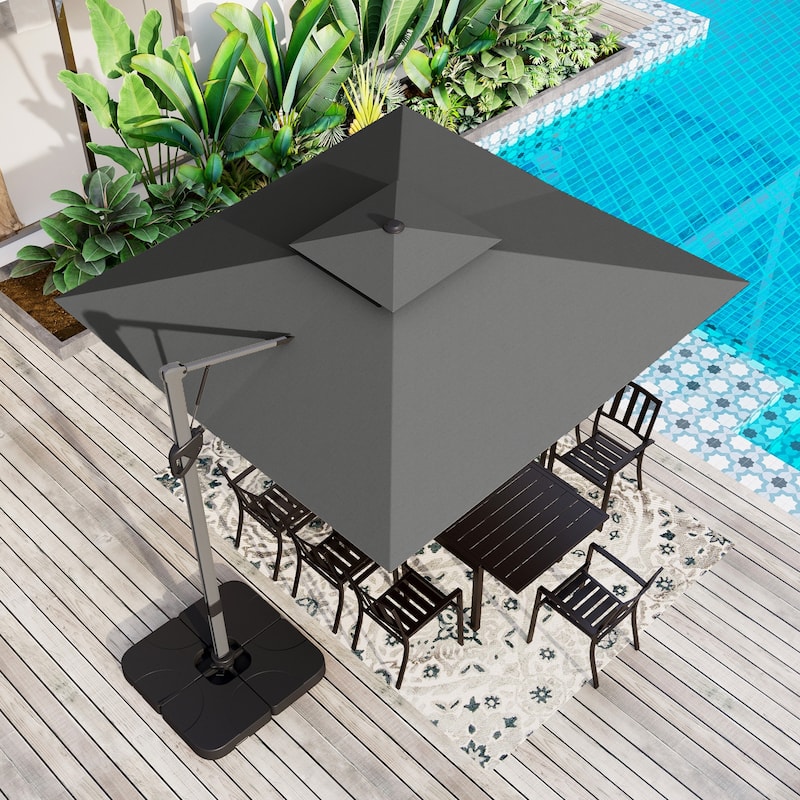 MAISON ARTS 10 FT Automatic Hydraulic Cantilever Umbrella Aluminum Pole 360 Degree Rotation with Weighted Base Included