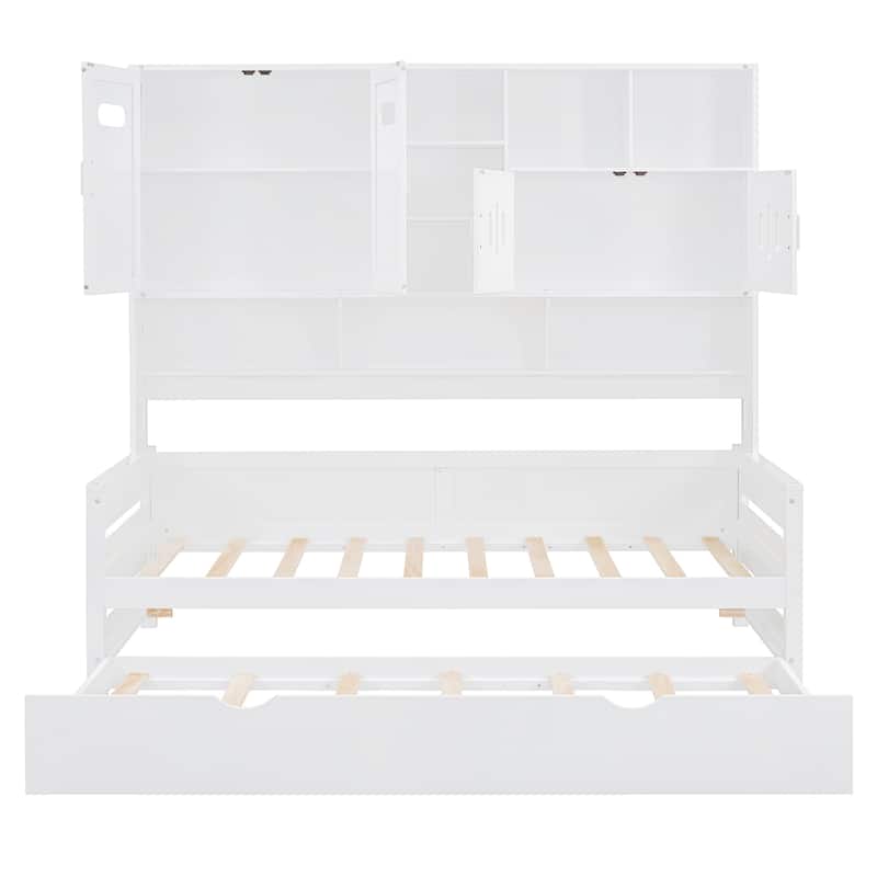 Twin Size Wooden Daybed with Twin Trundle and Built-In Storage and 400lb Capacity