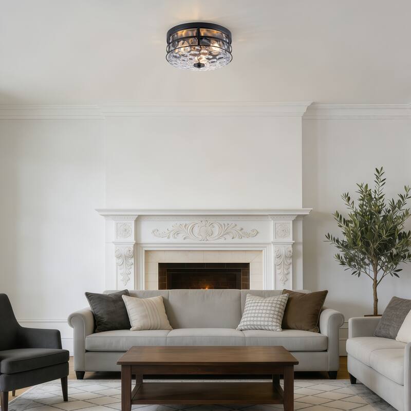 Starsky 3-Light Modern Clear Hammered Glass Flush Mount