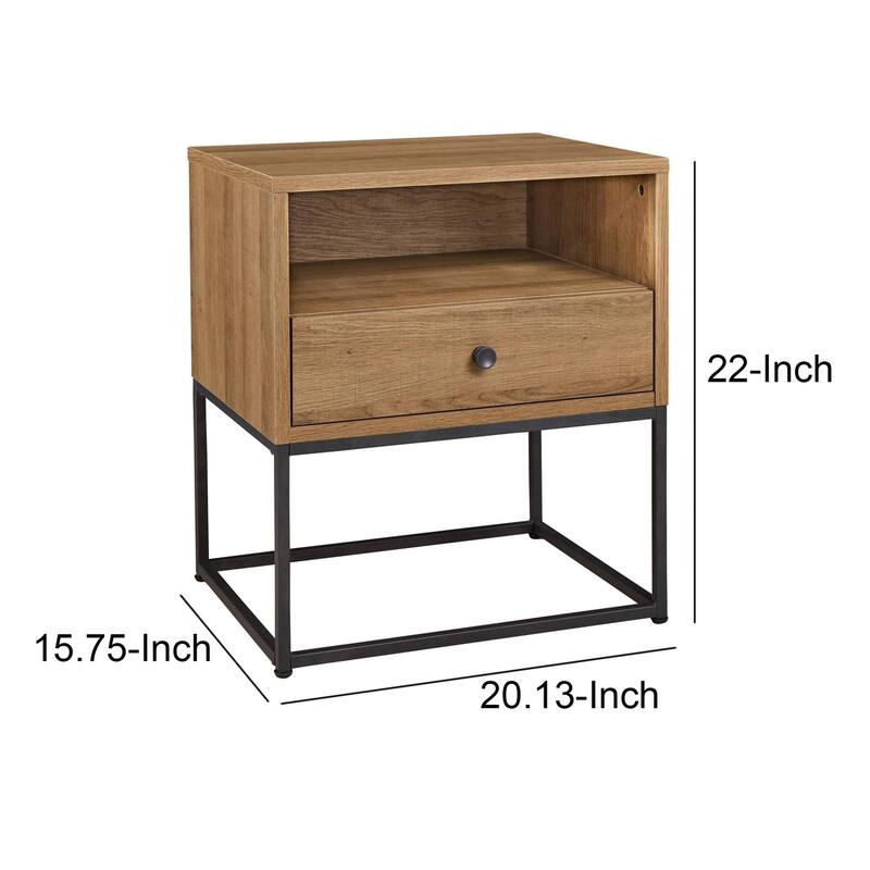 Brown/Black 1 Drawer 20.13 in. W Nightstand with Sturdy Hardware and Ample Storage