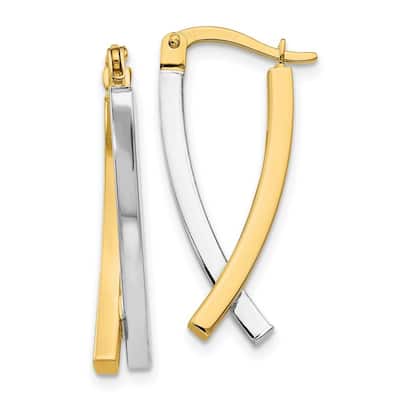 Curata 14k Two Tone Gold Polished Criss Cross Hoop Earrings - 25x6mm