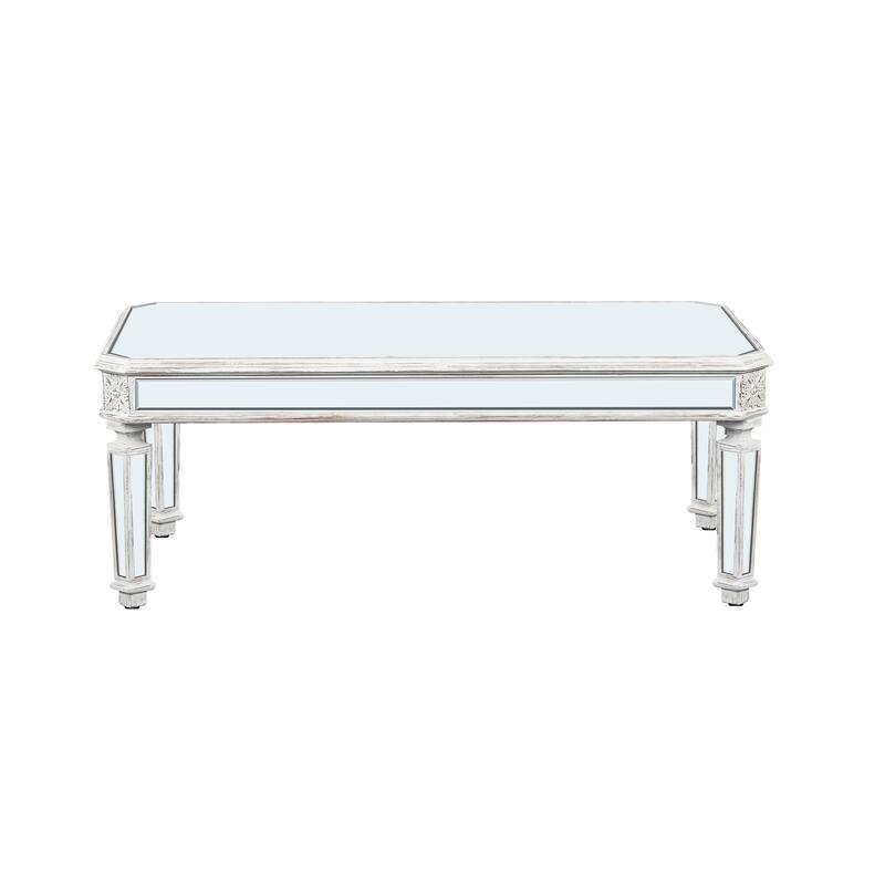 GDF Studio - Lorent Modern Mirrored Coffee Table with Carved Wood Accents
