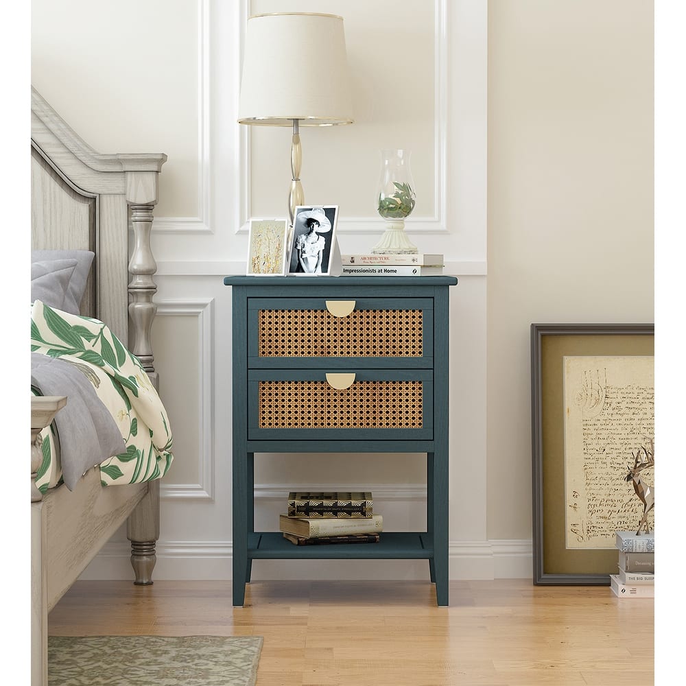 2-Drawer Nightstand Bed Side Table with Storage Cabinet End Table shelf Wood Side Table