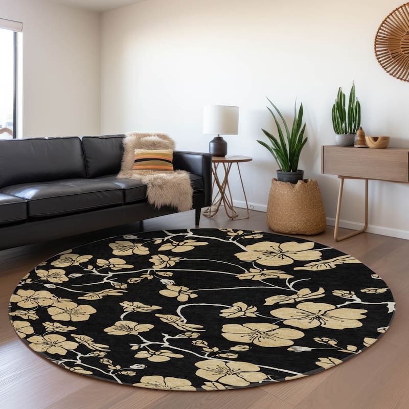 Premium Washable Super Soft Modern Floral Mayfield Rug - Black - 8' x 8'
