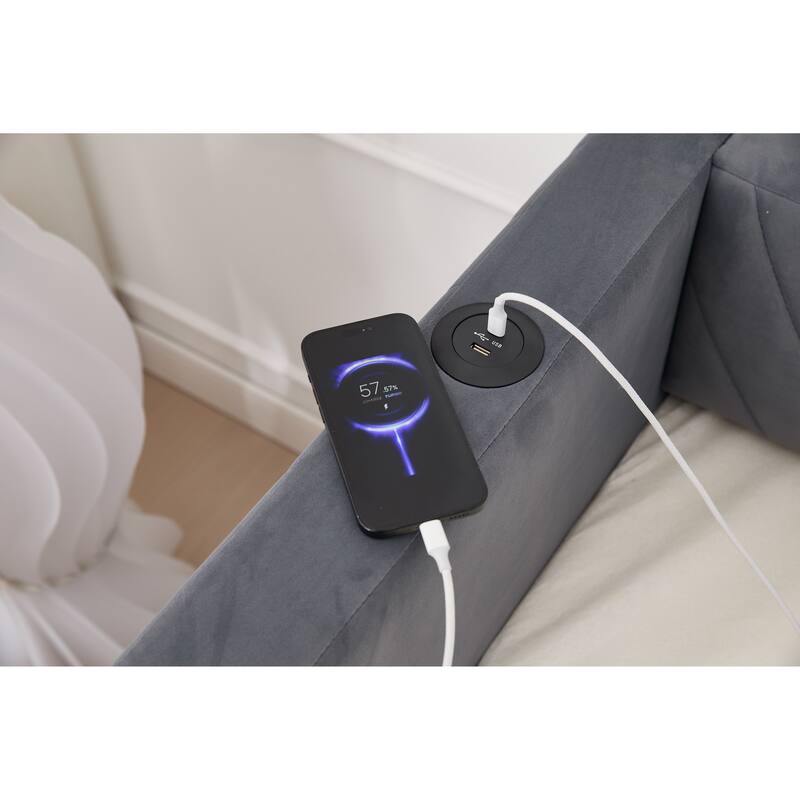 Twin Size Velvet Daybed with Trundle, USB Charging Port & Side Pockets, Modern Upholstered Sofa Bed with V-Pattern Backrest