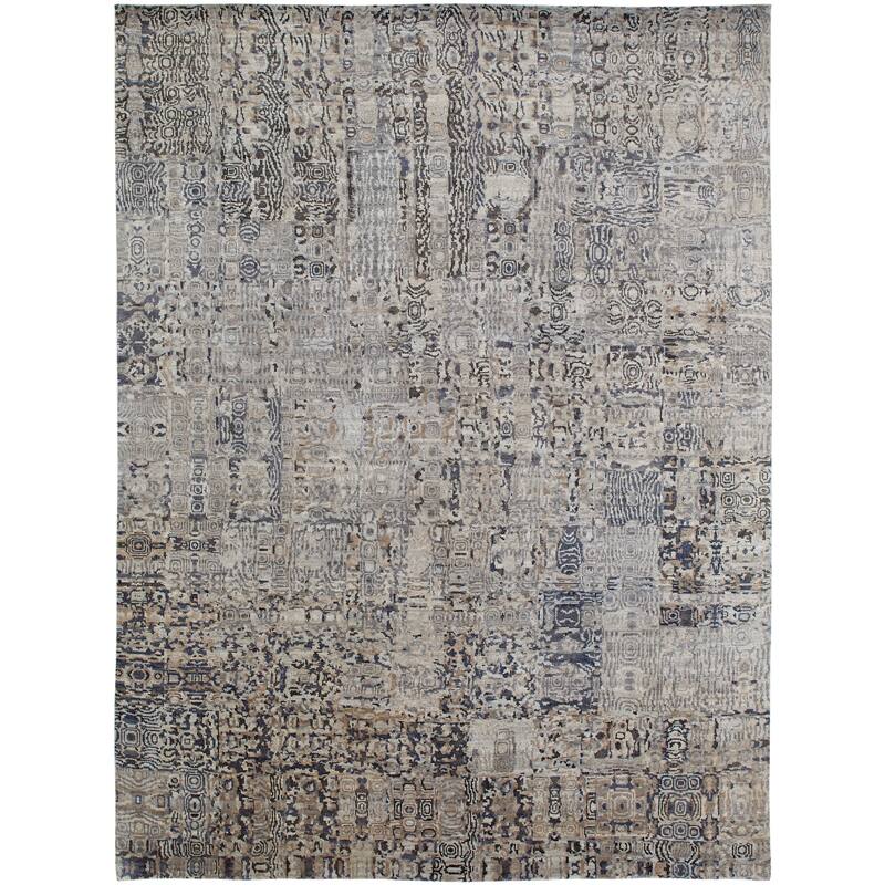 Modern Grey Hand-Knotted Wool & Viscose Area Rug - 4' x 6' - Grey