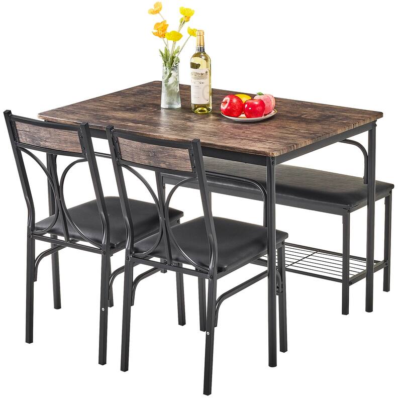 Javlergo Dining Table Set for 4 Kitchen Table with Upholstered Bench and 2 Chairs Kitchen Table and Chairs Set
