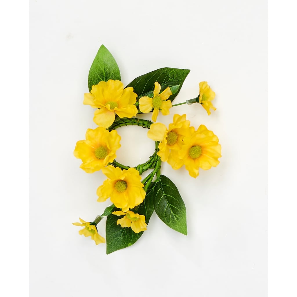 1.25" Yellow Daisy Candle Ring, Set of 2 - 5