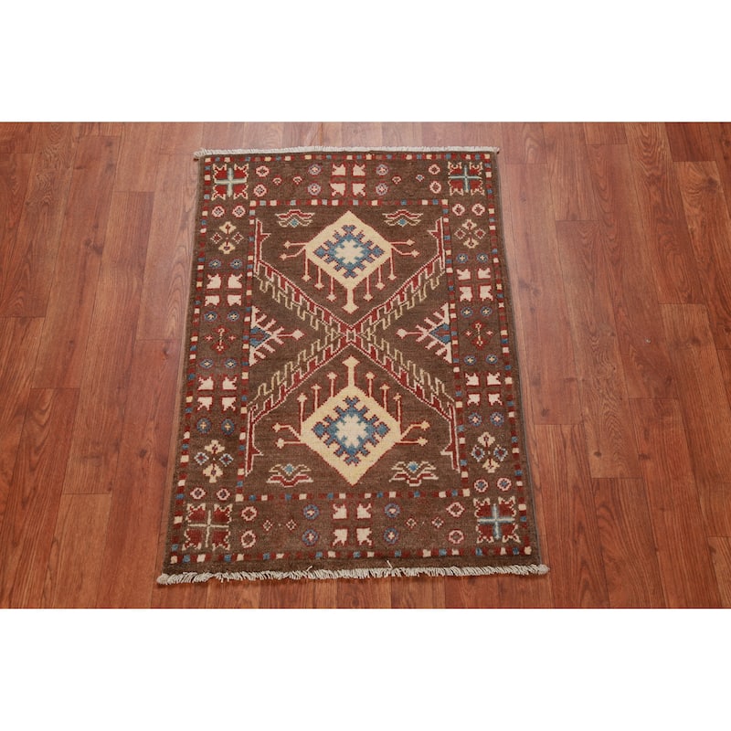 Brown Kazak Oriental Accent Foyer Rug Hand-Knotted Wool Carpet - 2'0"x 3'0"