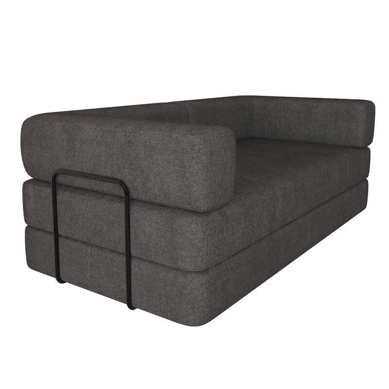 Convertible Floor Sleeper Sofa with Plush Pillows, Mattress Lounge Loveseat, Folding Sofa Bed with Adjustable Armrests