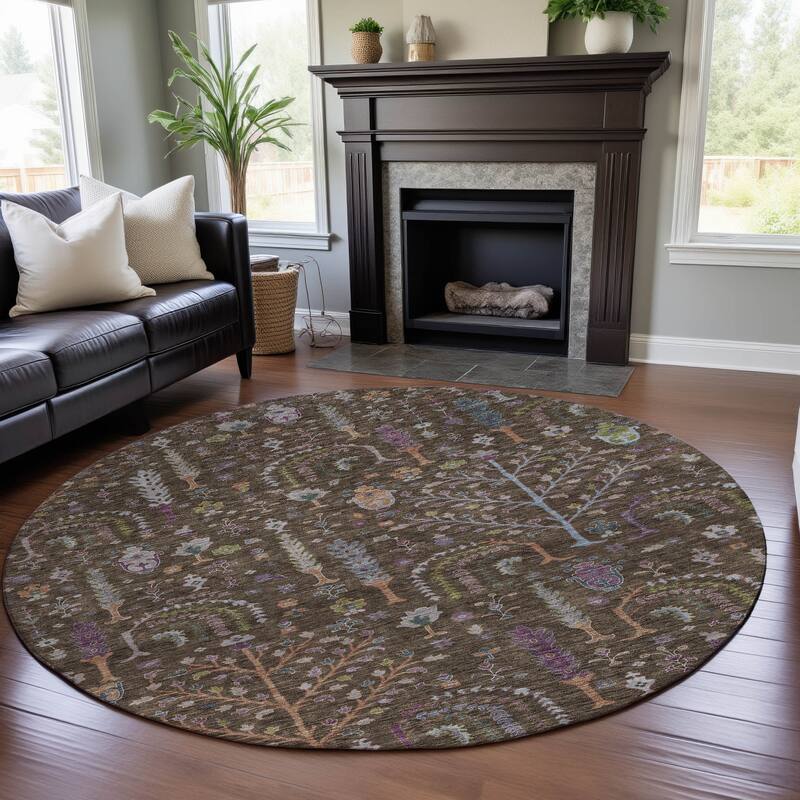 Premium Washable Super Soft Vintage Traditional Mayfield Rug - Brown - 8' x 8'