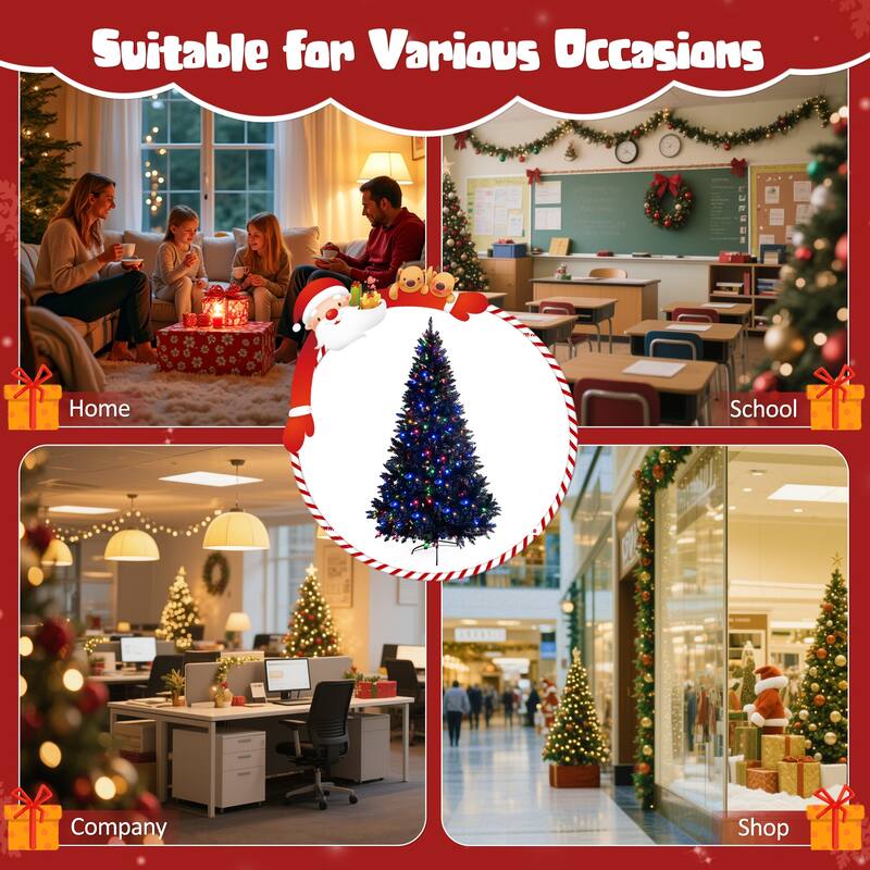 6FT Black Pre-Lit Artificial Christmas Tree with 280 LED Lights, 920 Tips, Hinged Full PVC Tree for Holiday Decoration