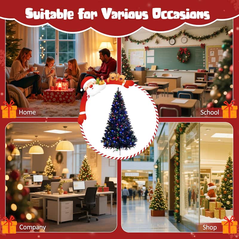 6FT Pre-lit Artificial Hinged Christmas Tree,Xmas Tree with 920 Branch Tips and 280 Color LED Changing Lights with 11 Modes