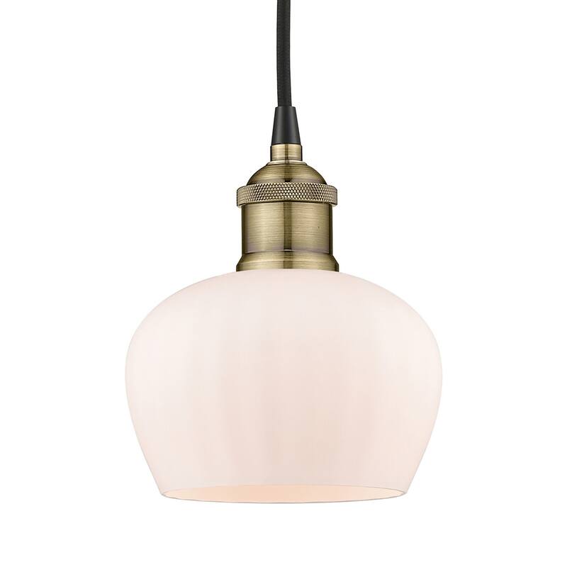 Innovations Lighting 616-1P-8-7 Fenton Pendant Fenton 7" Wide Mini - Black Antique Brass / Matte White