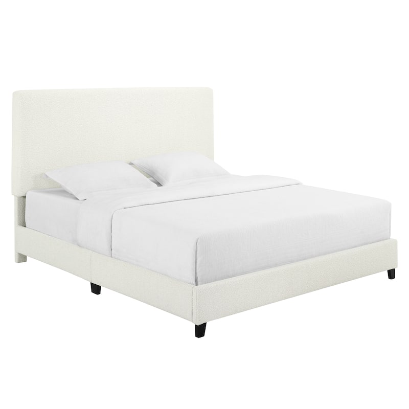 Bridgevine Home Tall White Boucle Panel Headboard Upholstered Platform Bed