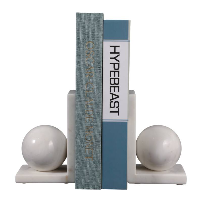 Stone Bookends Decorative L-Shaped with Geometric Sphere (Set of 2)