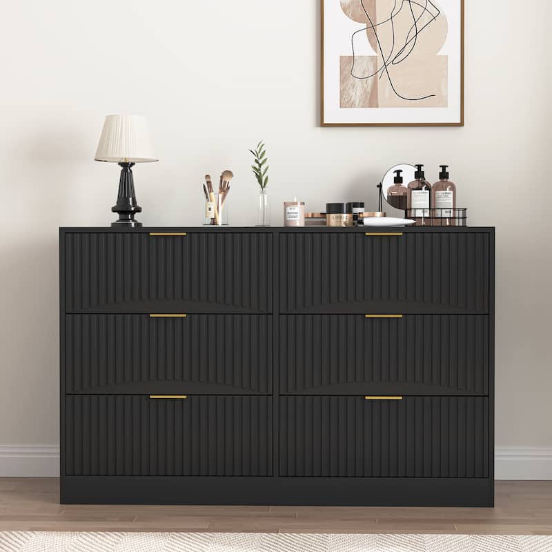 Modern 6-Drawer Dresser, Chest of Drawers for Bedroom, Living Room, Hallway, and Entryway - Large Storage Cabinet - Black
