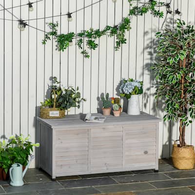 Outsunny 50" x 22" Wooden Outdoor Storage Deck Box with Large Open Space, Aerating Gap & Weather-Fighting Finish