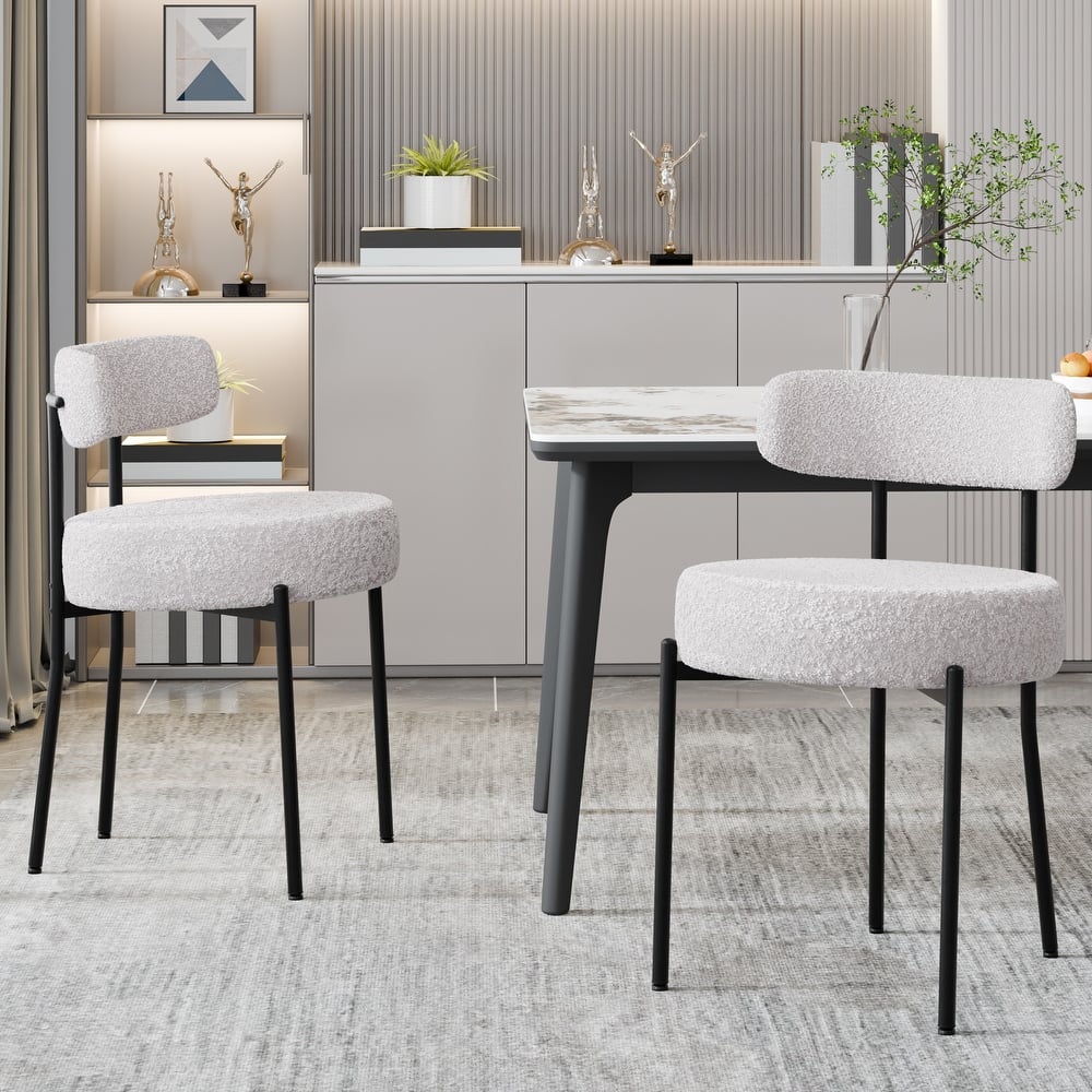 XINMICS Upholstered Boucle Dining Chairs with Black Metal Legs