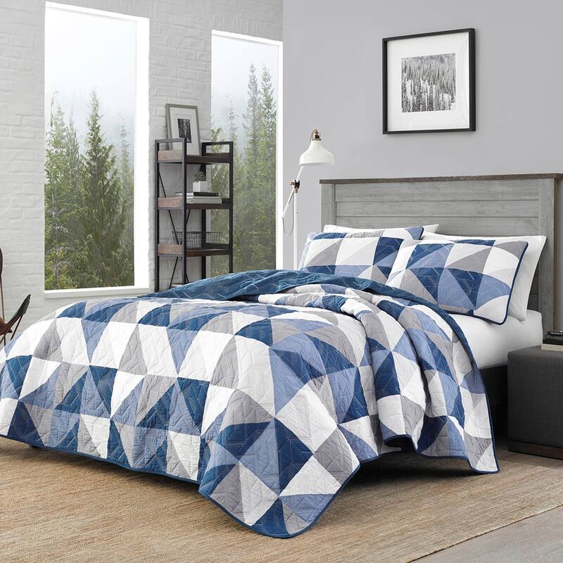 3pc Full/Queen Quilt Set Soft Lightweight Breathable Blue - 88" x 92" - Blue