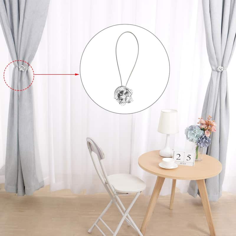 2pcs Magnetic Curtain Tie Backs 15" Holdback Rope Curtain Holder, Silver Tone - Silver Tone
