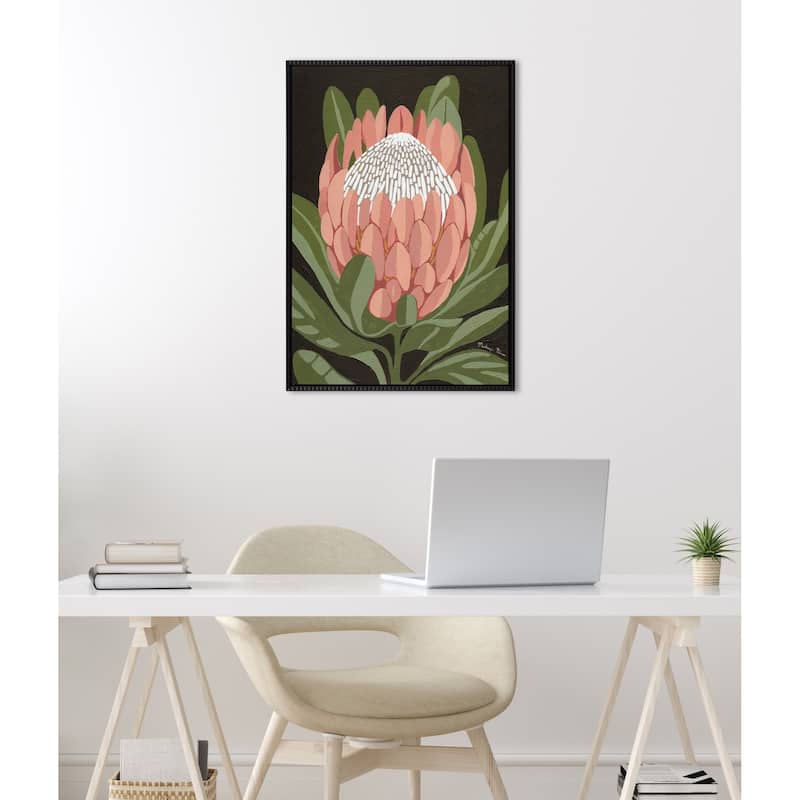 Kate and Laurel Sylvie Beaded Protea Noire Framed Canvas by Mackenzie Nelson