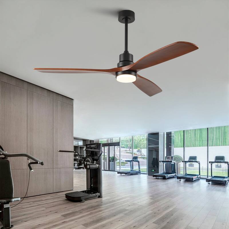 60 Inch Modern Ceiling Fan With 3 Color Dimmable 3 Solide Wood Blades Remote Control Reversible DC Motor With Led Light