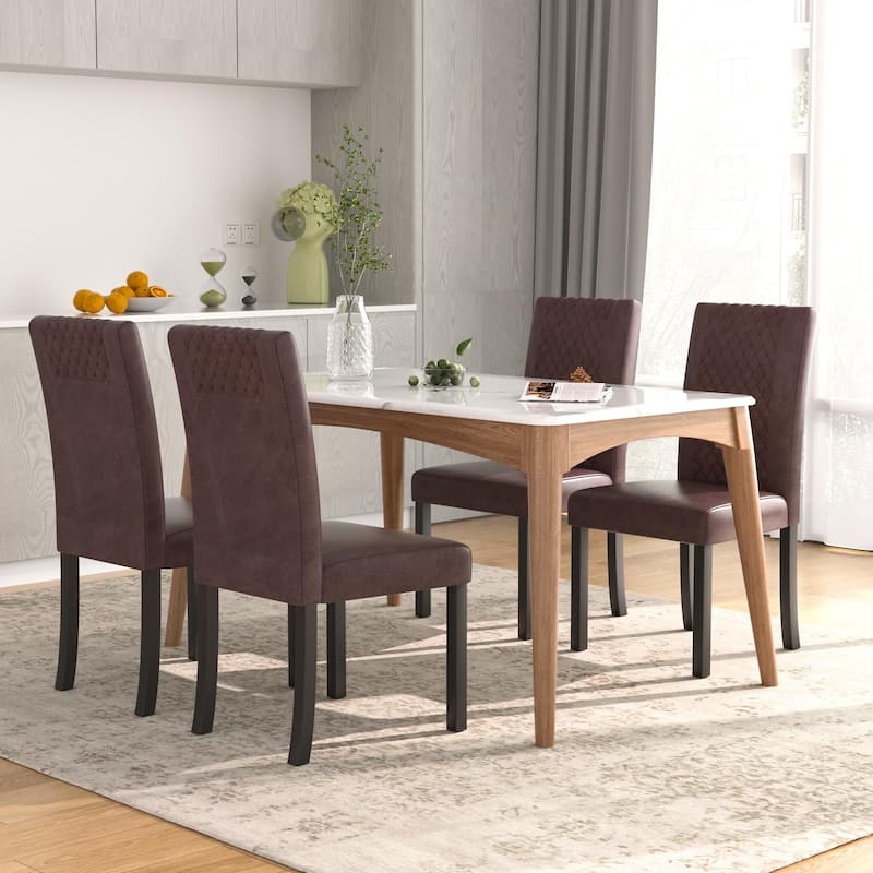 Upholstered Dining Chairs Set of 4 Parson Classic Upholstered Dining Chair,Modern 37" Parson Chairs - Brown