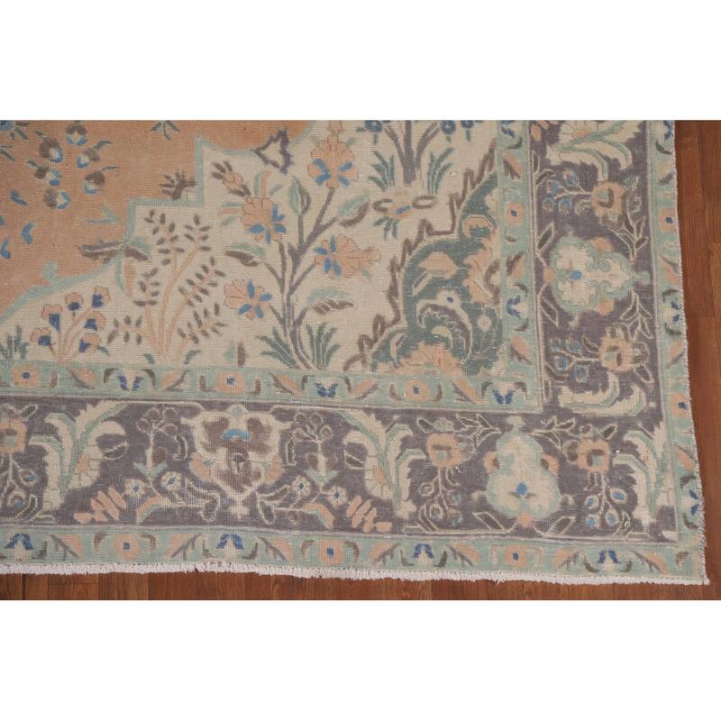 Hand Knotted Oriental 100% Wool Carpet Traditional Floral Peach Tabriz Area Rug - 13' 1'' X 9' 4''