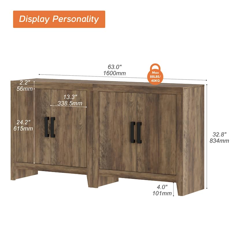 WAMPAT Farmhouse Buffet Cabinet with Door, Kitchen Sideboard for Dining & Living Room